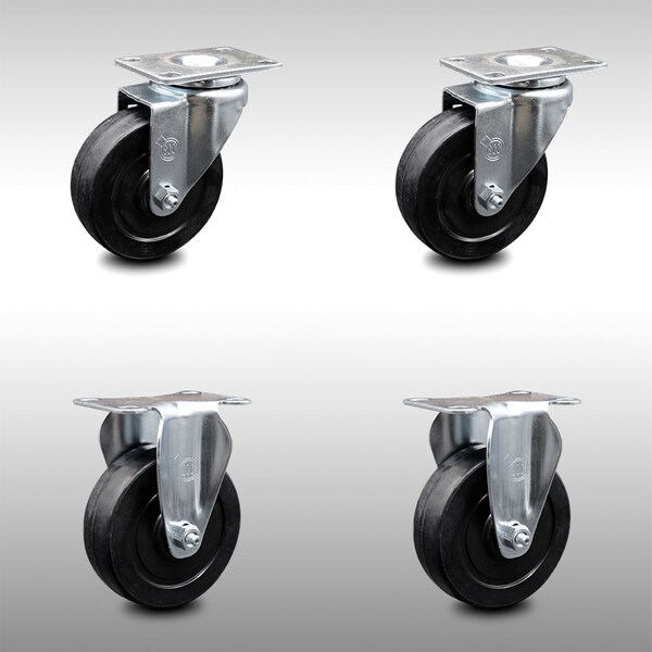 4 Inch SS Soft Rubber Wheel Swivel Top Plate Caster Set with 2 Rigid SCC